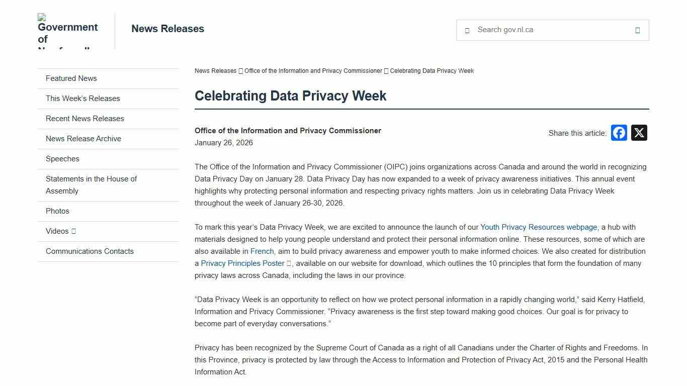 Celebrating Data Privacy Week - News Releases